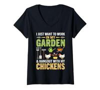 Mujer I Just Want To Work In My Garden and Hang out with Chickens Camiseta Cuello V