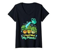 Mujer I Just Wet My Plants Funny Gardening Pun Houseplant Lover Camiseta Cuello V