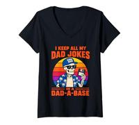 Mujer I Keep All My Dad Jokes in A Dad-a-Base Skeleton Fathers Day Camiseta Cuello V