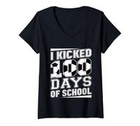 Mujer I Kicked 100 Days of School Soccer 100th Day Sport Niños Niños Camiseta Cuello V