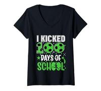 Mujer I Kicked 100 Days of School Soccer 100th Day Sport Niños Niños Camiseta Cuello V