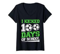 Mujer I Kicked 100 Days of School Soccer 100th Day Sport Niños Niños Camiseta Cuello V