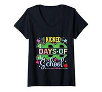 Mujer I Kicked 100 Days of School Soccer 100th Day Sport Niños Niños Camiseta Cuello V