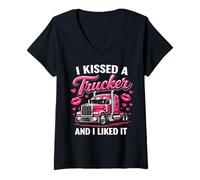 Mujer I Kissed A Trucker Funny Truck Driver Esposa Novia Mujeres Camiseta Cuello V