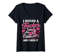 Mujer I Kissed A Trucker Funny Truck Driver Esposa Novia Mujeres Camiseta Cuello V