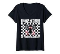 Mujer I Kissed Mothman En La Lámpara Sección Criptozoología Chica Mamá Camiseta Cuello V