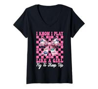 Mujer I Know I Play Like A Girl Curling Stone Player Coqueta Bow Camiseta Cuello V