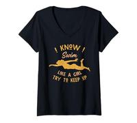 Mujer I Know I Swim Like a Girl Try to Keep Up Camiseta Cuello V