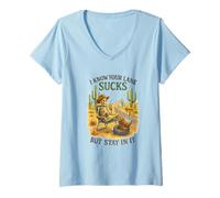 Mujer I Know Your Lane Sucks But Stay In It Funny Skeleton Western Camiseta Cuello V