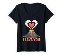 Mujer I Lava You Volcán Corazón Erupción Amor San Valentín Camiseta Cuello V
