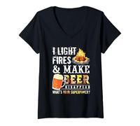 Mujer I Light Fires and Make Beer Disappear Drinking Camping Gift Camiseta Cuello V