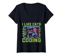 Mujer I Like Cats and Coding Programmer Passion Tech - Camiseta Cuello V
