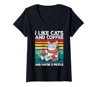 Mujer I Like Cats and Coffee and Maybe 3 People Graphic Camiseta Cuello V