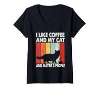 Mujer I Like Coffee and My Cat Maybe 3 People Vintage Ragdoll Cat Camiseta Cuello V