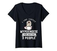 Mujer I Like Coffee My Pekingese Dog Maybe 3 People Dogs Puppy Camiseta Cuello V