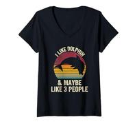 Mujer I Like Delphin And Tal vez Like 3 Personas Lover Vintage Effect Camiseta Cuello V
