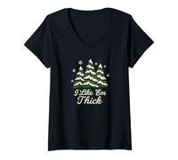 Mujer I Like 'Em Thick Funny Snow Covered Tree Winter Humor Design Camiseta Cuello V