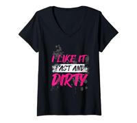 Mujer I Like it Fast and Dirty Muddy Race - Carrera de Barro Camiseta Cuello V