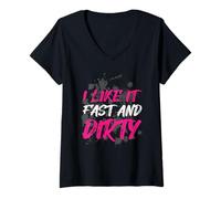 Mujer I Like it Fast and Dirty Muddy Race - Carrera de Barro Camiseta Cuello V