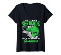 Mujer I Like it When She Bends Over but I Love it. Saying Camiseta Cuello V