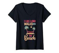 Mujer I Like Long Walks On The Beach Turista de Verano - Camiseta Cuello V
