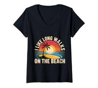 Mujer I Like Long Walks On The Beach Turista de Verano |- Camiseta Cuello V