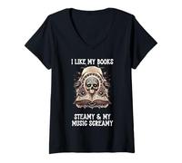Mujer I Like My Books Steamy & My Music Screamy Spicy Dark Romance Camiseta Cuello V