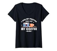 Mujer I LIKE MY PHOTOS HOW I LIKE MY COFFEE INSTANT Camiseta Cuello V