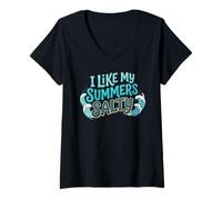 Mujer I Like My Summers Salty Beach Lover Ocean Cute Vacation Camiseta Cuello V