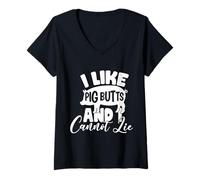 Mujer I Like Pig Butts and I Cannot Lie Funny BBQ Cerdo Lover Grill Camiseta Cuello V