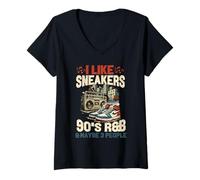 Mujer I Like Sneakers 90's R&B y Like 3 People Sneakerhead Camiseta Cuello V
