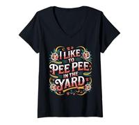 Mujer I Like To Pee Pee In The Yard Dad Father Backyard Joke - Camiseta Cuello V