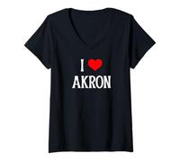 Mujer I Love Akron I Heart Akron OH - Recuerdo de Viaje Camiseta Cuello V