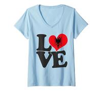 Mujer I Love Albania Bandera Corazón Patriótico Viaje Camiseta Cuello V