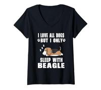 Mujer I Love All Dogs But I Only Sleep with Beagle Dog Puppy Lover Camiseta Cuello V