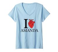 Mujer I Love Amanda Funny Corazón anatómicamente Correcto Camiseta Cuello V