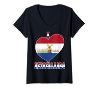 Mujer I Love Amsterdam Países Bajos Molinos De Viento Y Tulipanes Bandera Corazón Camiseta Cuello V