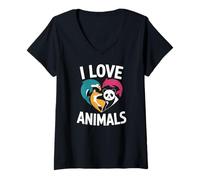 Mujer I Love Animals Delfín Zorro Panda Corazón Camiseta Cuello V