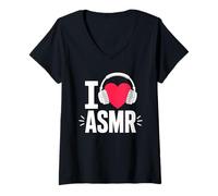 Mujer I Love ASMR Cute Heart Auriculares Audio Relax Camiseta Cuello V