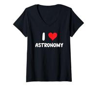 Mujer I Love Astronomy - Corazón - Astrónomo Galaxia Espacio Luna Estrella Camiseta Cuello V
