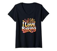 Mujer I Love Baking Batidor Espátula Mezclador Camiseta Cuello V
