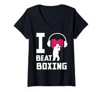 Mujer I Love Beatboxing Music Old School Rap Micrófono Beatboxer Camiseta Cuello V