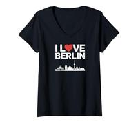Mujer I Love Berlin City Skyline Gráfico Camiseta Cuello V