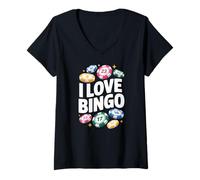Mujer I Love Bingo Chips Números Camiseta Cuello V