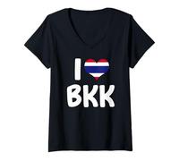 Mujer I Love BKK Bangkok-Suvarnabhumi Bandera Tailandesa Corazón Camiseta Cuello V