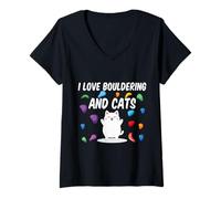 Mujer I Love Boulder and Cats Escalada de Pared Interior Camiseta Cuello V