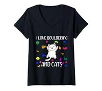 Mujer I Love Boulder and Cats Escalador de Pared Interior Camiseta Cuello V