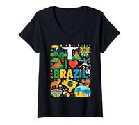 Mujer I Love Brazil Viaje Souvenir Vacaciones Raíces Brasileñas Camiseta Cuello V