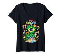 Mujer I Love Brazil Viajes Vacaciones Raíces Brasileñas Camiseta Cuello V