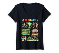 Mujer I Love Brazil Viajes Vacaciones Raíces Brasileñas Camiseta Cuello V